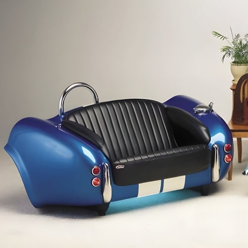 Bright White and Blue Cobra with Black Leather Couch