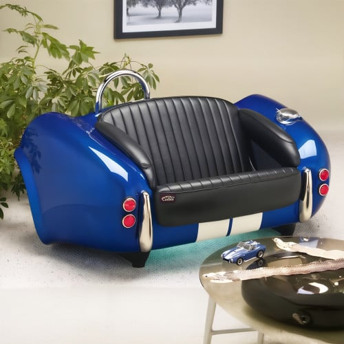 Cool Blue Cobra with Black Leather Couch