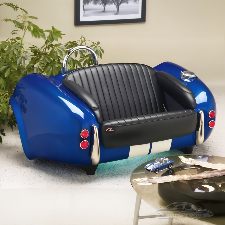 Cool Blue Cobra with Black Leather Couch