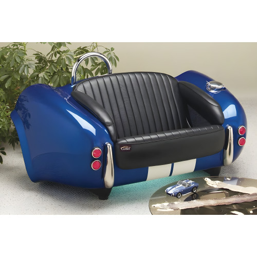 Cool Blue Cobra with Black Leather Couch