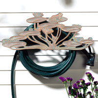 Hose Holder Wall Mount - Cast Aluminum Frog Lily Pad, Copper Verdigris