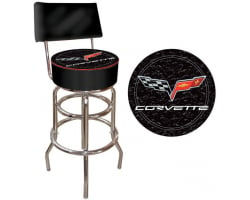 Corvette C6 Black Padded Shop Stool with Backrest