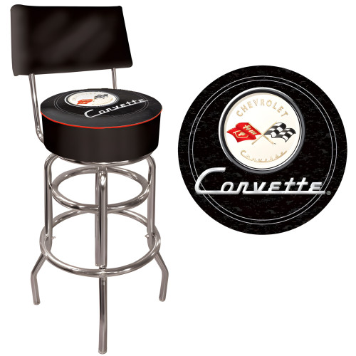 Corvette C1 Black Padded Shop Stool with Backrest