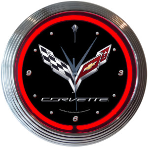 Chevrolet Corvette C7 Stingray Red Neon Wall Clock - 15" Round