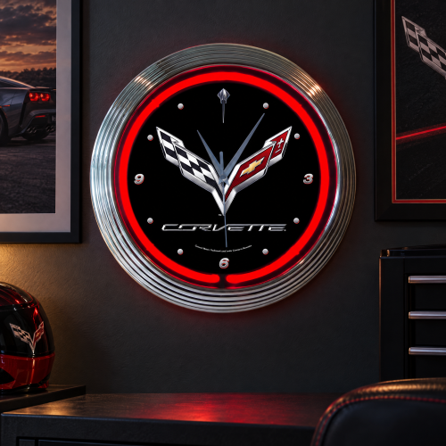 Corvette Neon Clock C7 Stingray Red 15-Inch Wall Clock