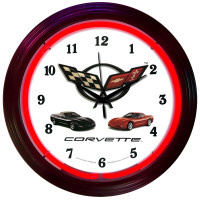 Chevrolet Corvette C5 Red Neon Wall Clock - 15" Round