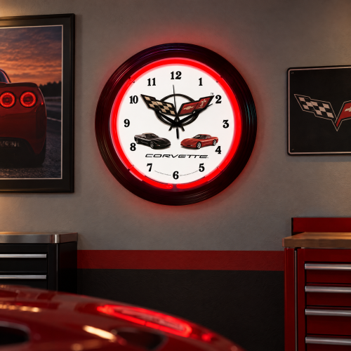 Corvette Neon Clock - Chevrolet C5 Red 15 Inch Wall Clock