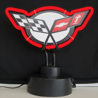 Chevrolet Corvette C5 Crossed Flags Neon Sculpture Lamp - 14" x 10"