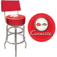 Corvette C1 Red Padded Shop Stool with Backrest