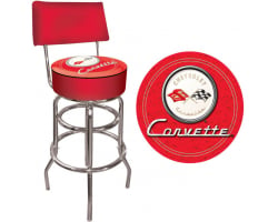 Corvette C1 Red Padded Shop Stool with Backrest
