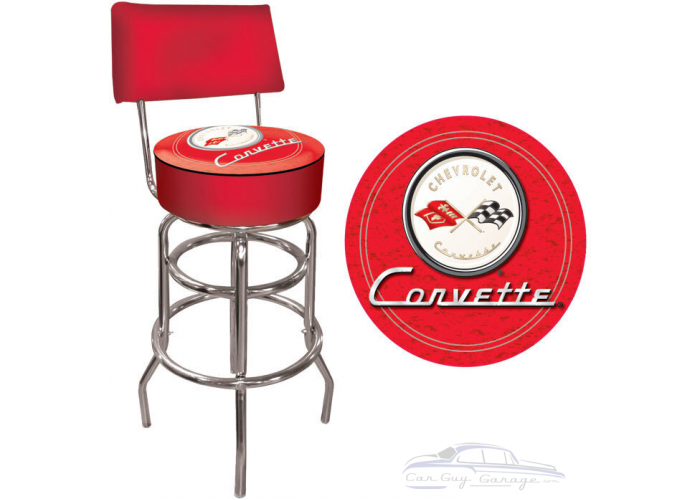 Corvette C1 Red Padded Shop Stool with Backrest