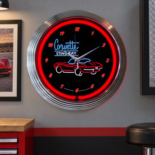Chevrolet Corvette Stingray Neon Wall Clock - 15 Inch Round