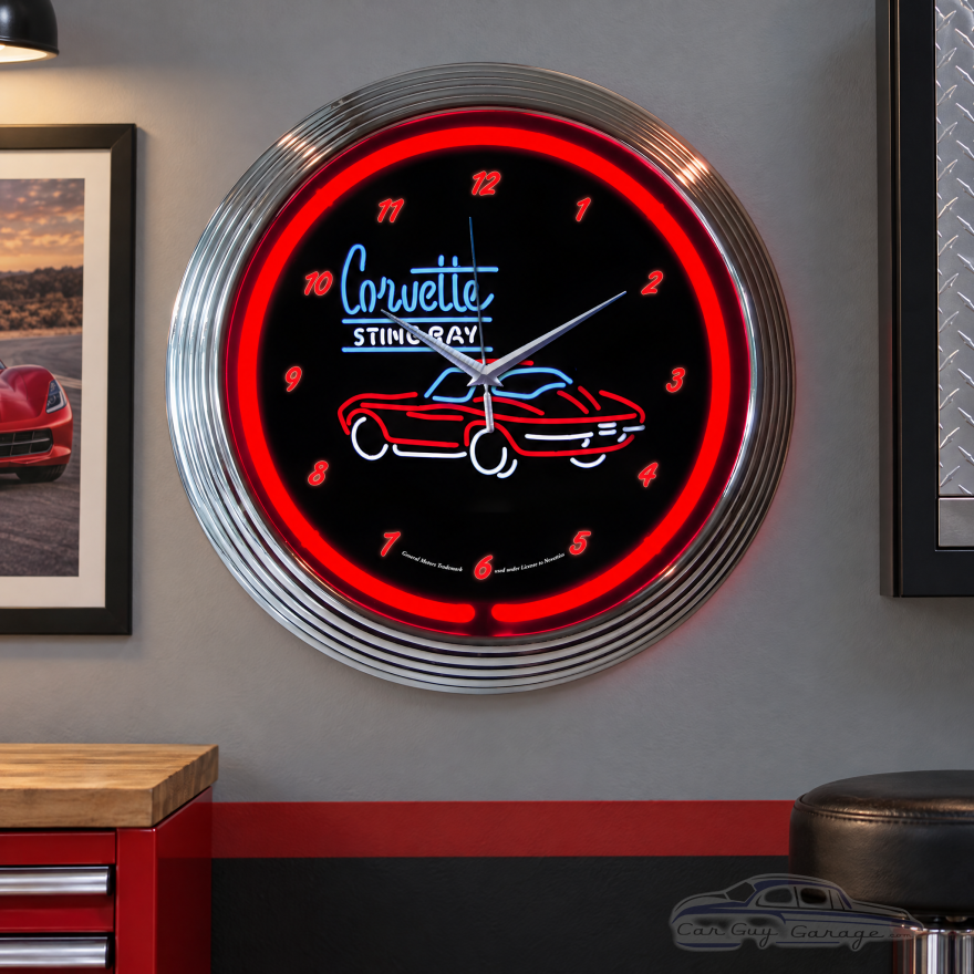 Chevrolet Corvette Stingray Neon Wall Clock - 15 Inch Round