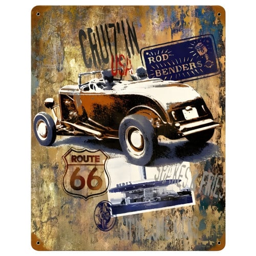 Cruzin Route 66 Metal Sign - 12" x 15"