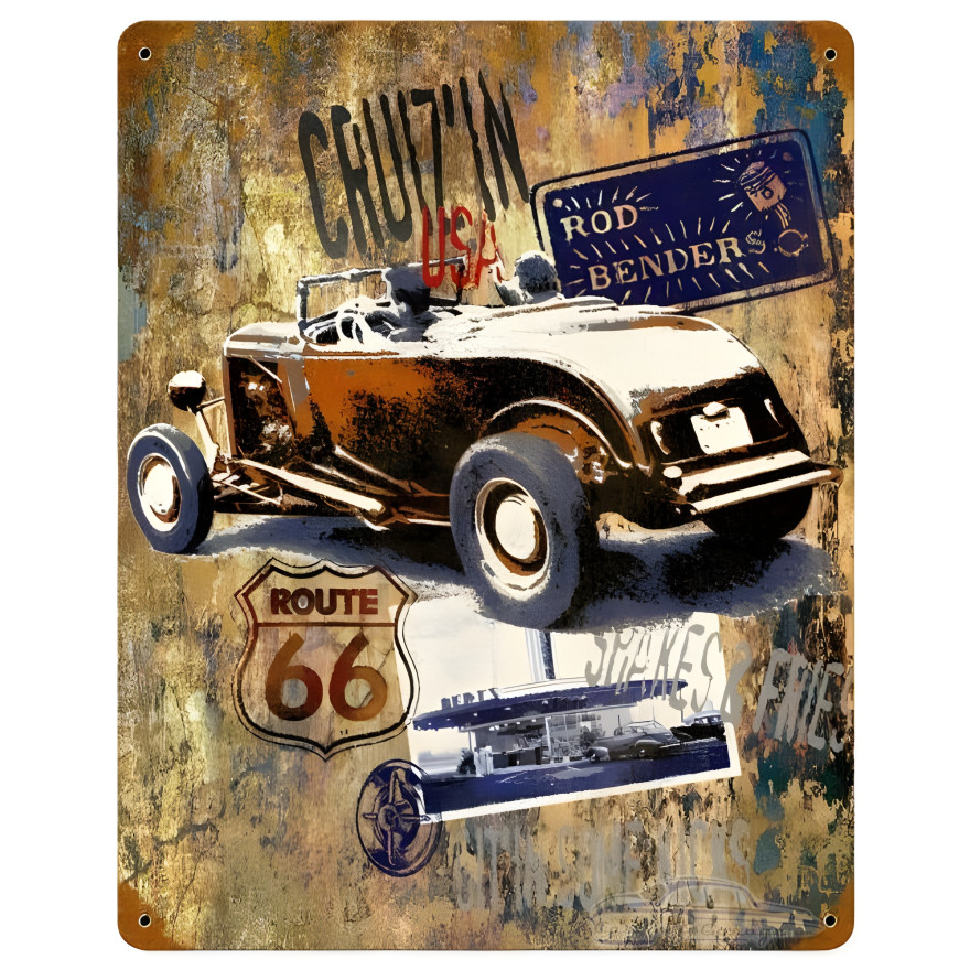 Cruzin Route 66 Metal Sign - 12" x 15"