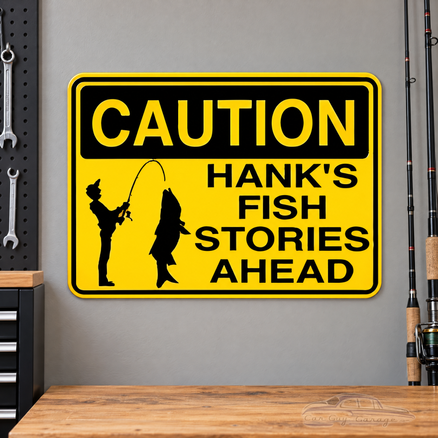 Personalized Aluminum Caution Fish Stories Ahead Sign