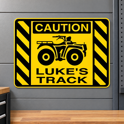 Personalized Aluminum ATV Track Caution Sign for Garage