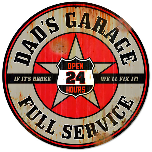 Dad's Garage Metal Sign - 14" Round