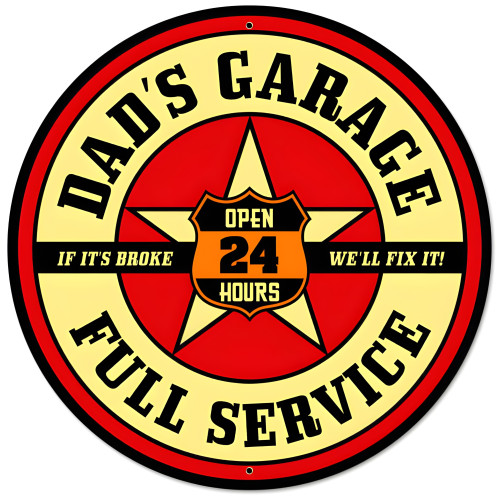 Dad's Garage Metal Sign - 28" Round