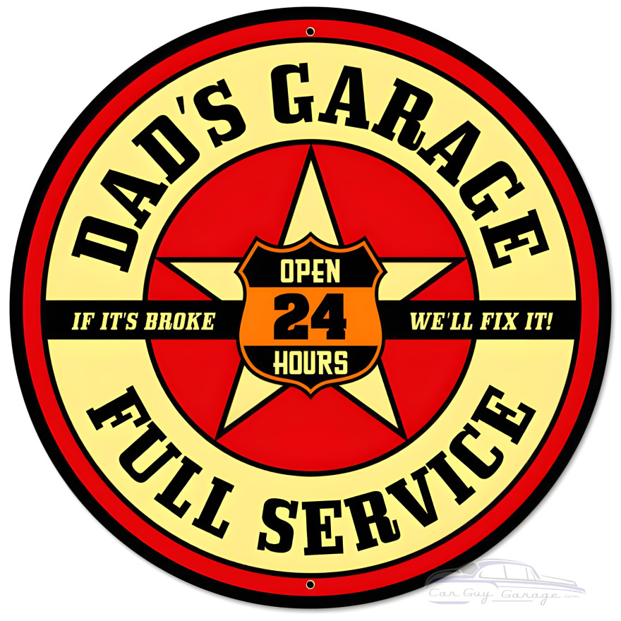 Dad's Garage Metal Sign - 28" Round