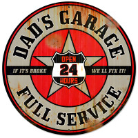 Dad's Garage Metal Sign - 28" Round