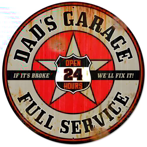Dad's Garage Metal Sign - 28" Round