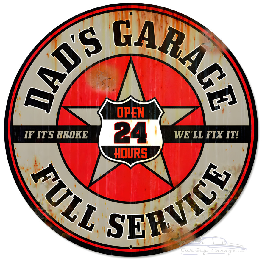 Dad's Garage Metal Sign - 28" Round
