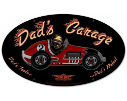 Dad's Garage Racecar Metal Sign - 24" x 12"