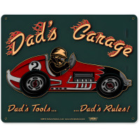 Dad's Garage Racecar Metal Sign - 15" x 12"