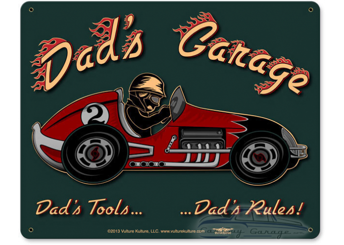 Dad'S Garage Racecar Metal Sign