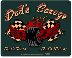 Dad's Garage Tire Metal Sign - 15" x 12"