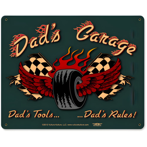 Dad's Garage Tire Metal Sign - 15" x 12"