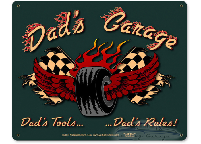 Dad's Garage Tire Metal Sign - 15" x 12"