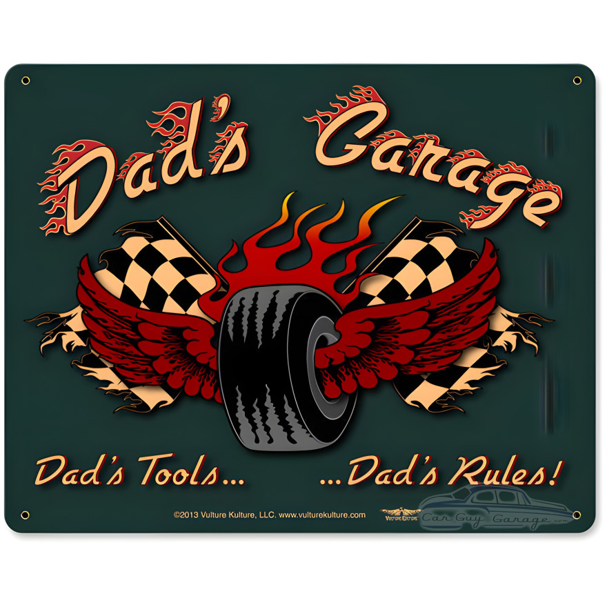 Dad's Garage Tire Metal Sign - 15" x 12"
