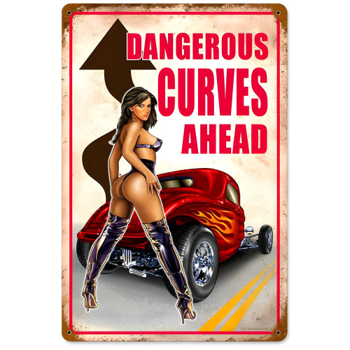 Dangerous Curves Metal Sign - 12" x 18"