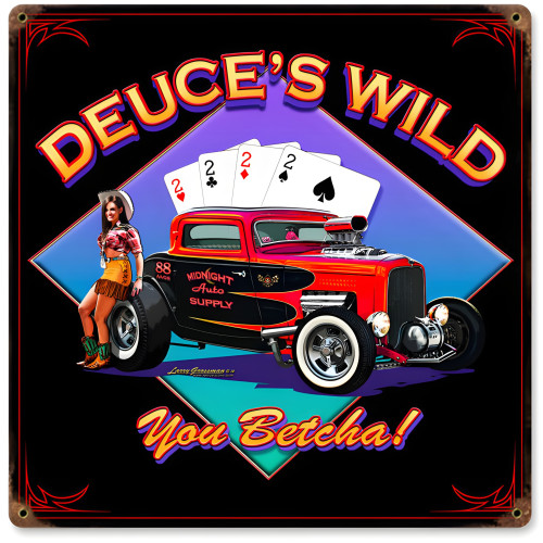 Deuces Wild Metal Sign - 12" x 12"