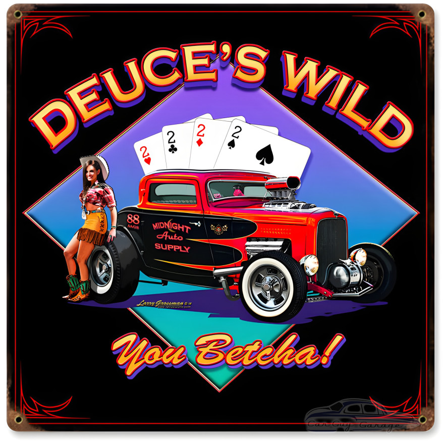 Deuces Wild Metal Sign - 12" x 12"