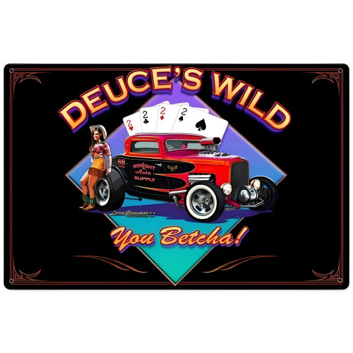 Deuces Wild Metal Sign - 18" x 12"