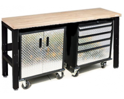 Six Foot Workbench with Diamond Plate and Steel Base Cabinets