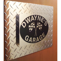 Personalized Diamond Plate Garage Sign - Checkered Flags Aluminum