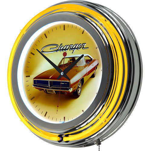 69 Dodge Charger Chrome Double Rung Neon Clock