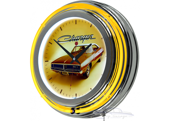 69 Dodge Charger Chrome Double Rung Neon Clock
