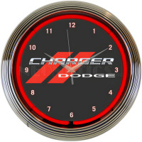 Dodge Charger Red Neon Wall Clock - 15" Round