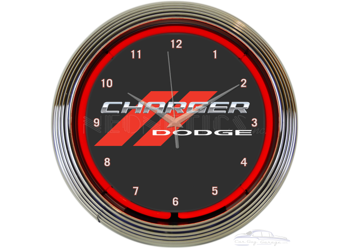 Dodge Charger Red Neon Clock