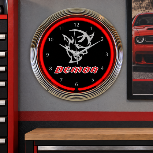 Mopar Neon Clock - Dodge Demon 15 Inch Garage Wall Clock