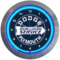 Dodge Plymouth Dependable Service Blue Neon Wall Clock - 15" Round