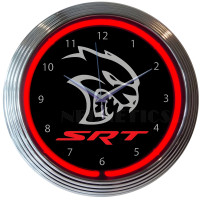 Dodge SRT Hellcat Red Neon Garage Wall Clock - 15" Round