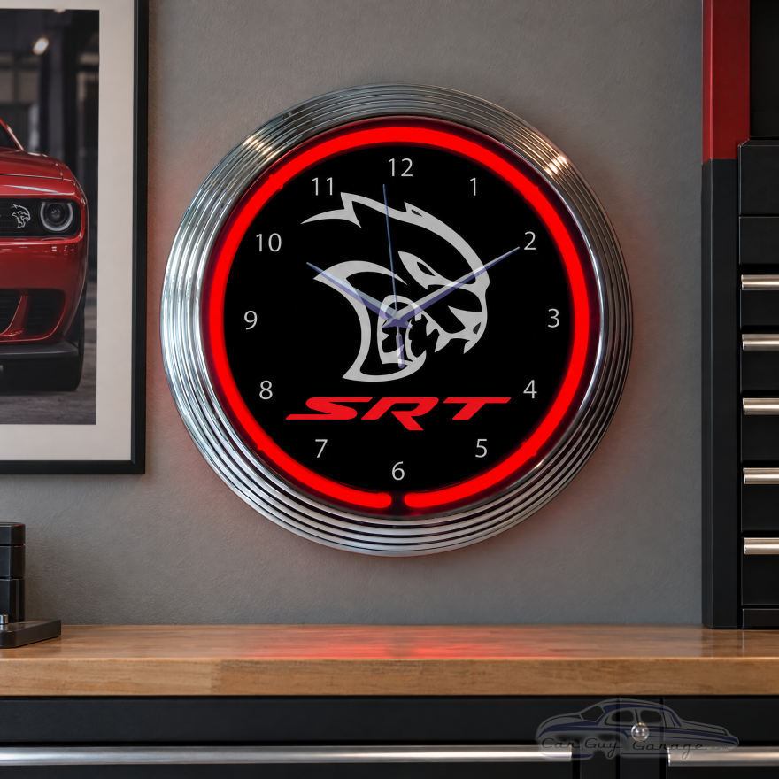 Dodge SRT Hellcat Red Neon Garage Wall Clock - 15 Inch