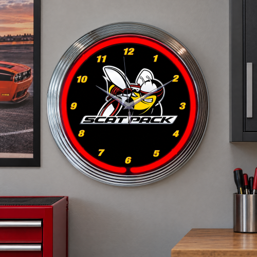 Dodge Scat Pack Neon Wall Clock - 15 Inch Round
