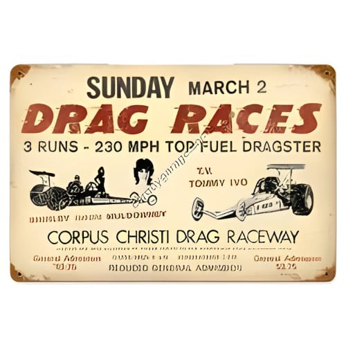 Drag Races Metal Sign - 18" x 12"